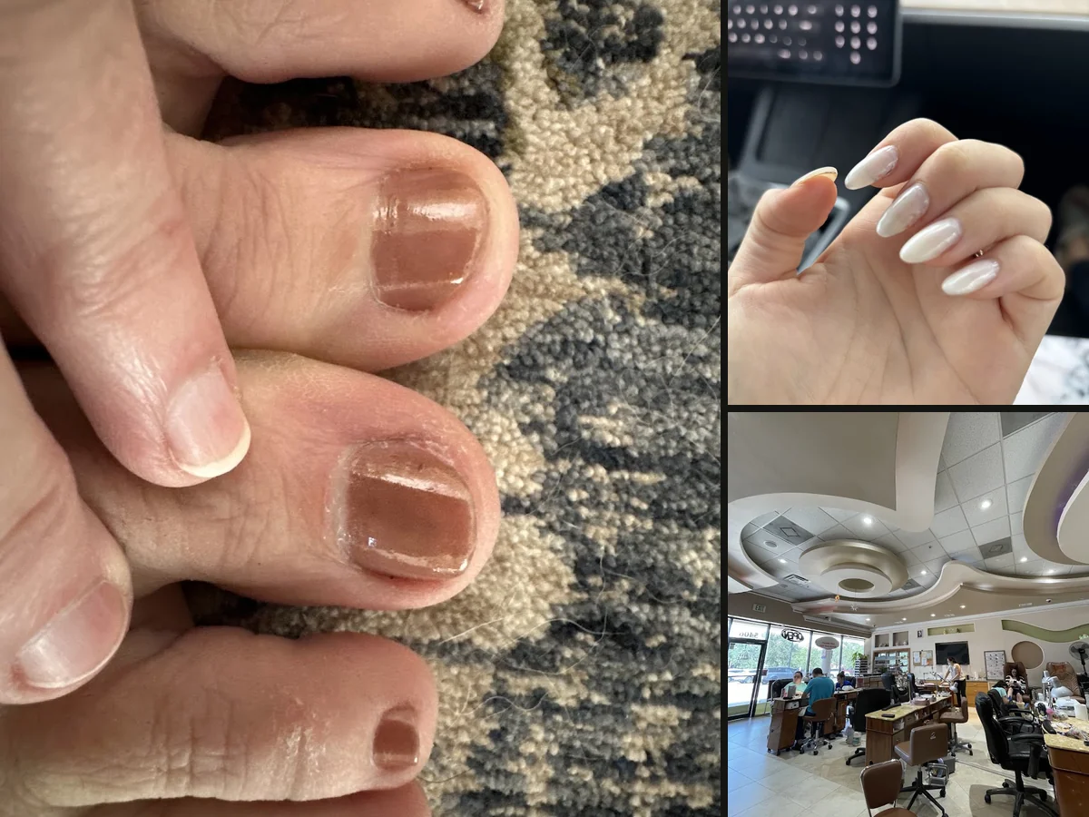 Manicure setup with bottles and lamps